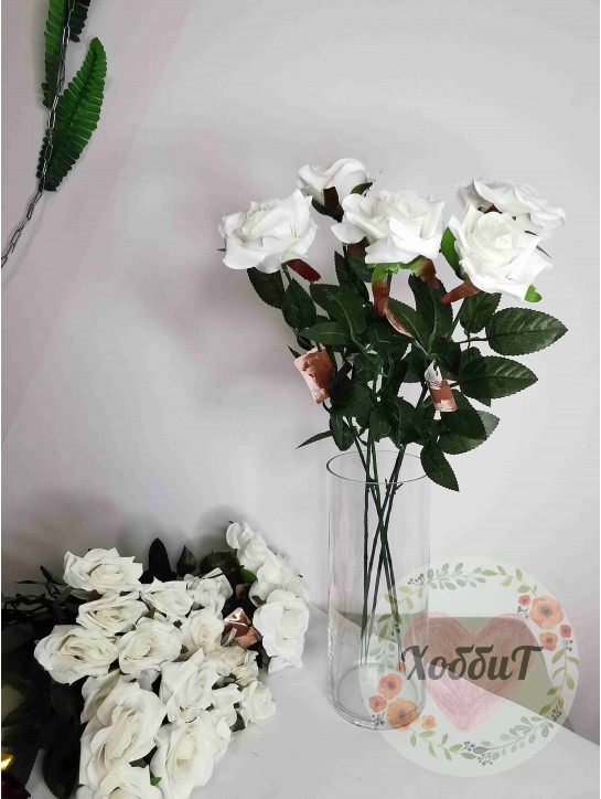 Цветок искусственный "Роза" 56см. d - 8,5см (белый), 1 штука